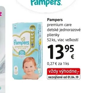 Pampers premium care detské jednorazové plienky 52 ks