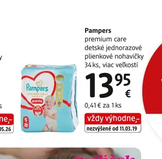 Pampers premium care detské jednorazové plienkové nohavičky 34 ks