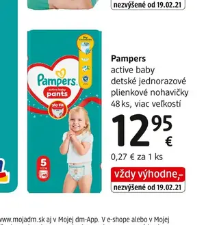 Pampers active baby detské jednorazové plienkové nohavičky 48 ks
