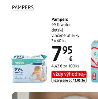 Pampers 99 % water detské vlhčené utierky 3 × 60 ks