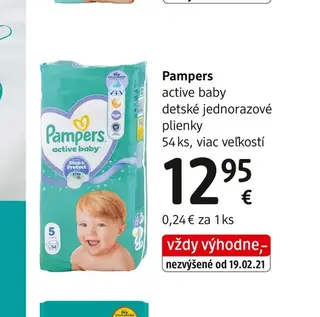 Pampers active baby detské jednorazové plienky 54 ks