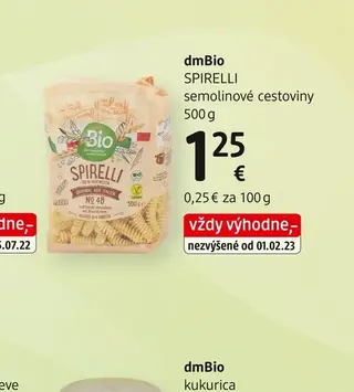 dmBio SPIRELLI semolinové cestoviny 500 g
