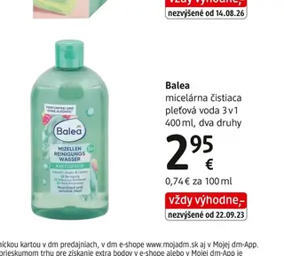Balea micelárna čistiaca pleťová voda 3 v 1 400 ml, dva druhy