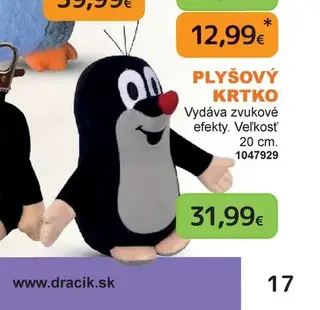 Plyšový krtko 20 cm