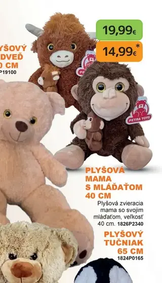Plyšová mama s mláďaťom 40 cm