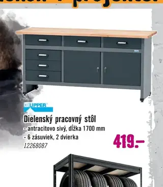 Dielenský pracovný stôl antracitovo sivý, dĺžka 1700 mm