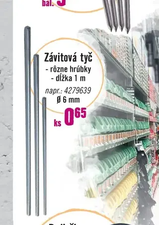 Závitová tyč Ø 6 mm dĺžka 1 m