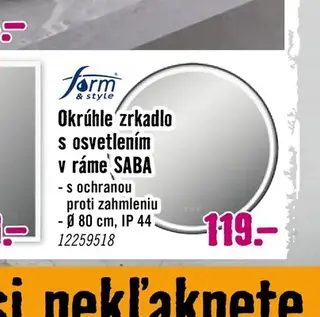 Form & style Okrúhle zrkadlo s osvetlením v ráme SABA Ø 80 cm, IP 44