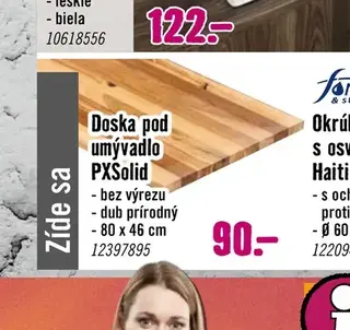 Doska pod umývadlo PXSolid bez výrezu dub prírodný 80 x 46 cm