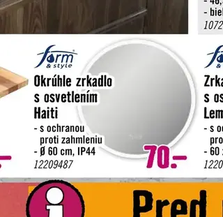 Form & style Okrúhle zrkadlo s osvetlením Haiti Ø 60 cm, IP44
