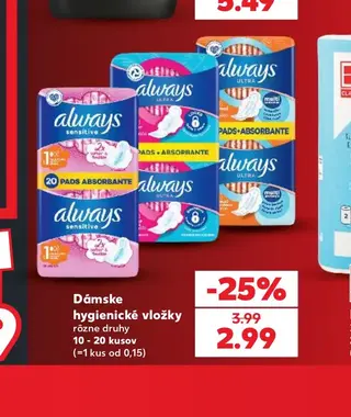 Dámske hygienické vložky 10 - 20 kusov