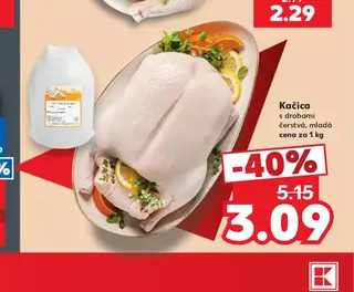 Kačica s drobami čerstvá, mladá