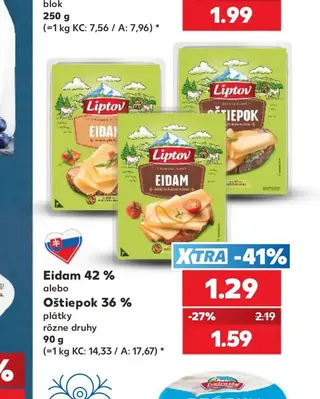 Eidam 42 % alebo Oštiepok 36 % plátky 90 g