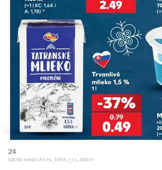 Trvanlivé mlieko 1,5 % 1 l