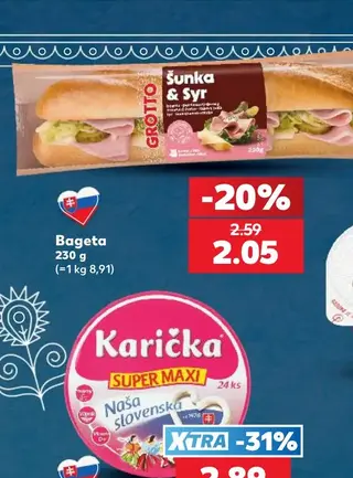 Grotto Bageta šunka a syr 230 g