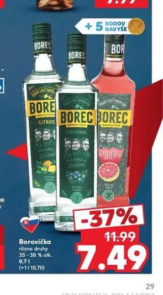 Borovička 35 - 38 % alk. 0,7 l