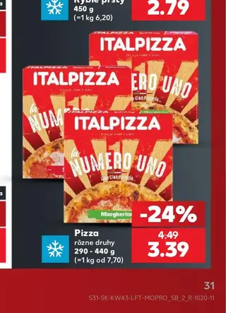 Pizza rôzne druhy 290 - 440 g