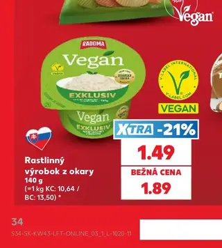 Radoma Vegan Rastlinný výrobok z okary 140 g
