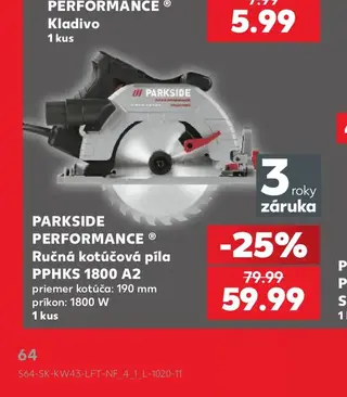 Parkside Performance Ručná kotúčová píla PPHKS 1800 A2