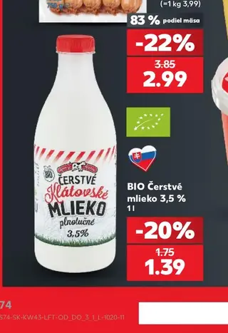 BIO Čerstvé mlieko 3,5 % 1 l