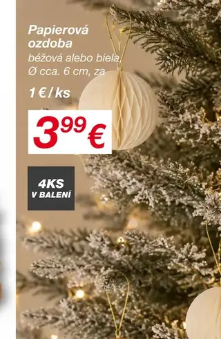 Papierová ozdoba béžová alebo biela, Ø cca. 6 cm