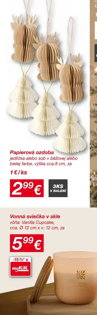 Papierová ozdoba jedlička alebo sob, výška cca. 8 cm