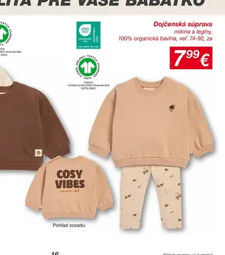 Dojčenská súprava mikina a legíny, 100% organická bavlna, veľ. 74-92