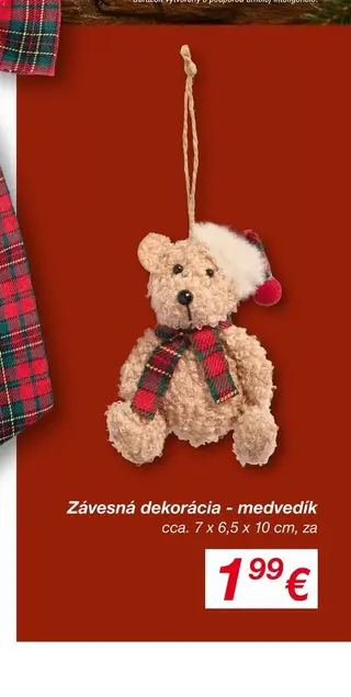 Závesná dekorácia - medvedík cca. 7 x 6,5 x 10 cm