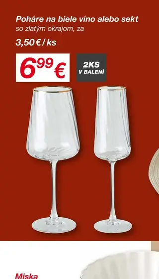Poháre na biele víno alebo sekt so zlatým okrajom