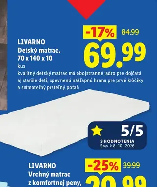 Livarno Detský matrac, 70 x 140 x 10