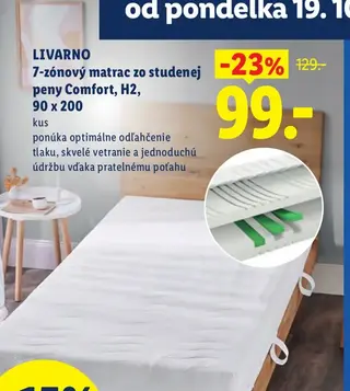 Livarno 7-zónový matrac zo studenej peny Comfort, H2, 90 x 200