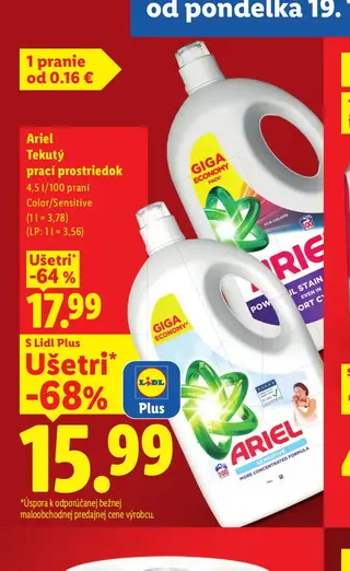 Ariel Tekutý prací prostriedok 4,5 l/100 praní Color/Sensitive