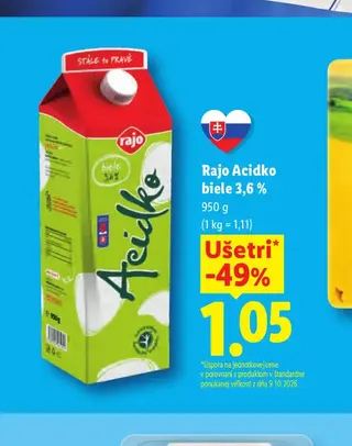 Rajo Acidko biele 3,6 % 950 g