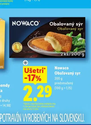 Nowaco Obaľovaný syr predsmažený 200 g