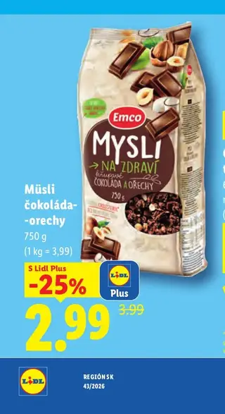 Emco Müsli čokoláda-orechy 750 g
