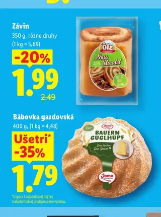 Závin 350 g, rôzne druhy