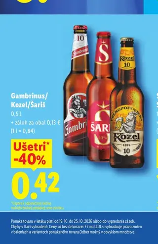 Gambrinus/Kozel/Šariš 0,5 l