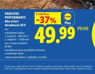Parkside Performance Aku vŕtací skrutkovač 20 V