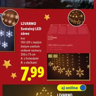 Livarno Svetelný LED záves 130 LED, 200 x 73 cm