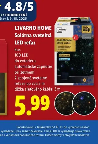 Livarno Home Solárna svetelná LED reťaz 100 LED