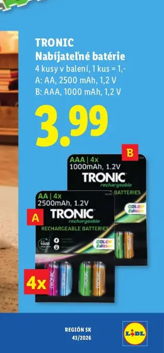 Tronic Nabíjateľné batérie