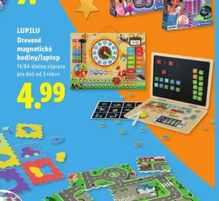 Lupilu Drevené magnetické hodiny/laptop