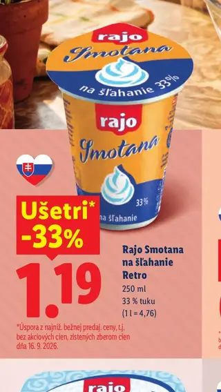 Rajo Smotana na šľahanie Retro 250 ml