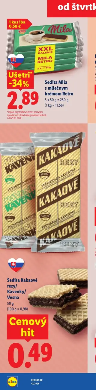 Sedita Mila s mliečnym krémom Retro 5 x 50 g