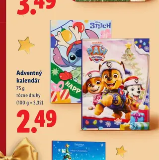 Adventný kalendár 75 g rôzne druhy