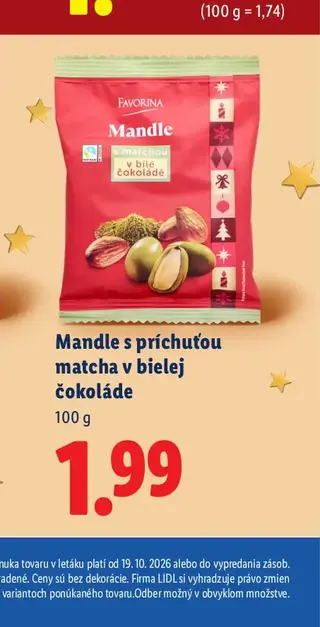 Mandle s príchuťou matcha v bielej čokoláde 100 g