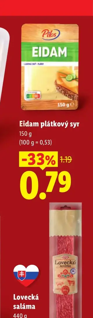 Eidam plátkový syr 150 g