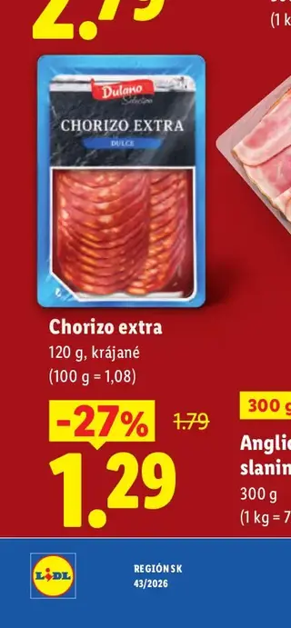 Chorizo extra 120 g, krájané