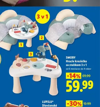 SMOBY Hracie kresielko so stolíkom 3 v 1