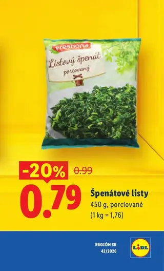 Špenátové listy porciované 450 g